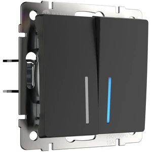 Изображение Выключатель двухклавишный проходной с подсветкой (черный матовый) W1122108