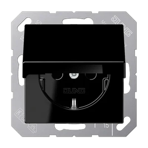 Изображение Розетка с заземлением и крышкой 16А 250В A creation черный глянцевый A1520KLSW Jung
