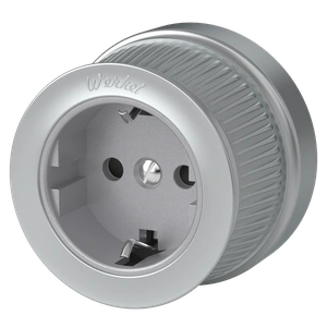Изображение Розетка с заземлением и шторками (Матовый хром) ретро WL19-10-02
