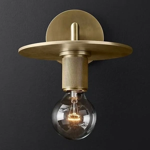 Изображение Бра Rh Utilitaire Knurled Disk Shade Sconce Brass By Imperiumloft